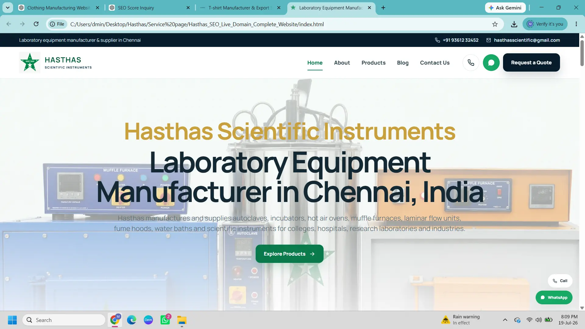 Modern laboratory visual representing the Hasthas Scientific Instruments website project